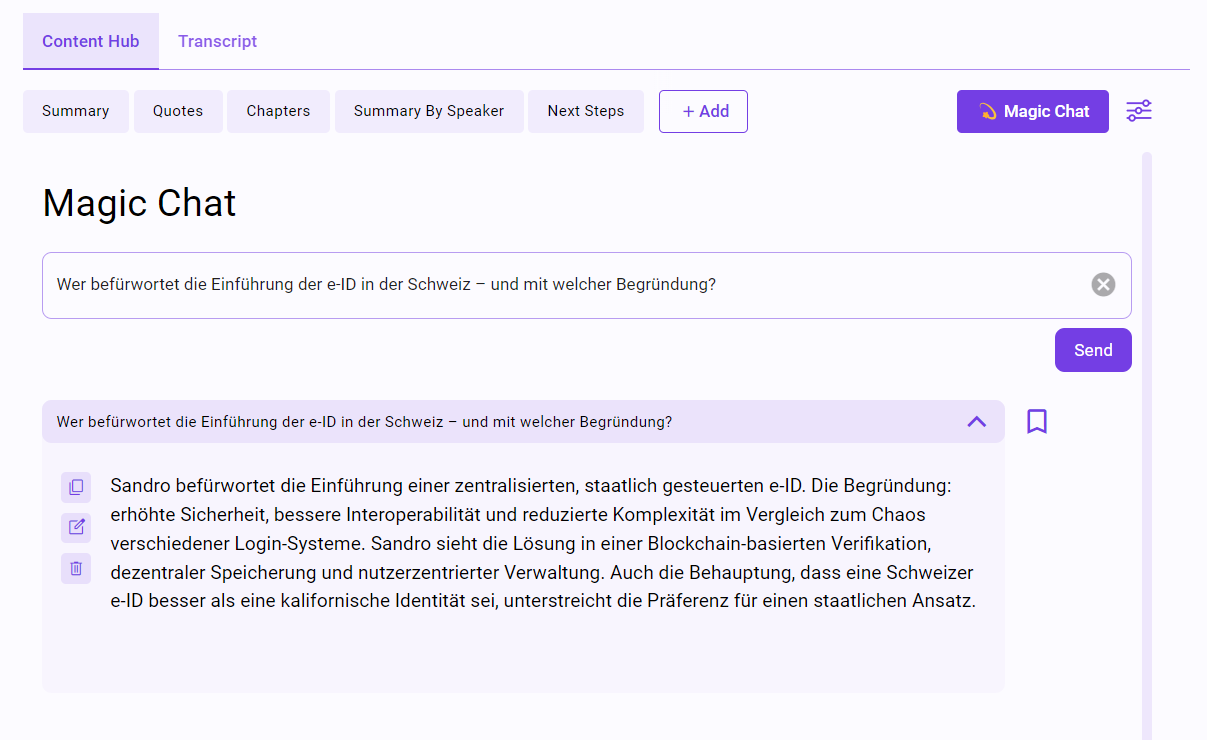Magic Chat Feature - Interaktion mit Transkripten wie ChatGPT