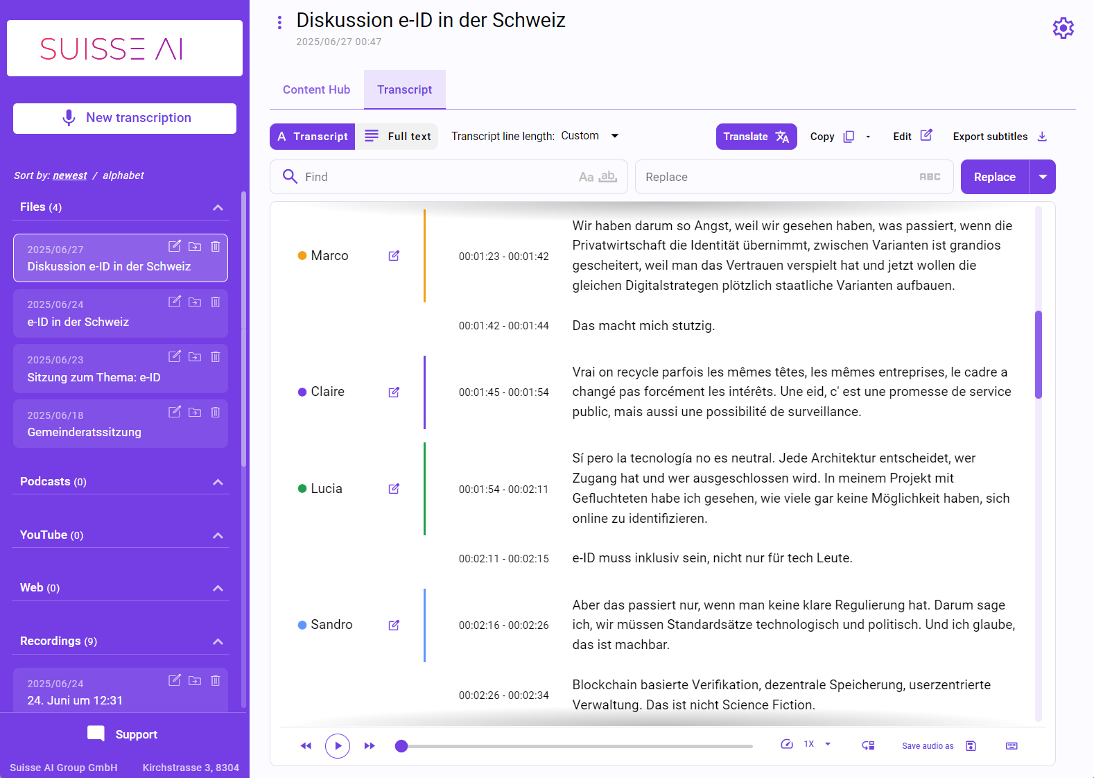 Suisse Notes App Vorschau - Desktop Anwendung für Transkription